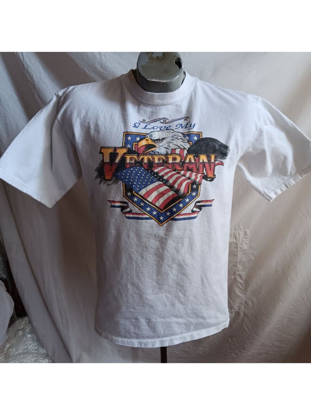 Vintage T-shirt Large Single Stitch Veteran Lover Allsport USA Cotton Lg